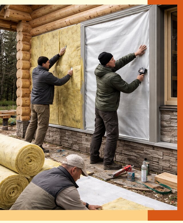 Утепление бревенчатого дома в прохладном от 8287 руб/м2 — заказать под ключ | ТепломастерПрх