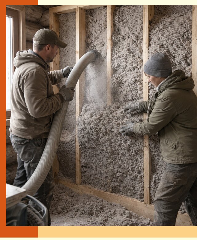 Утепление бревенчатого дома эковатой в прохладном