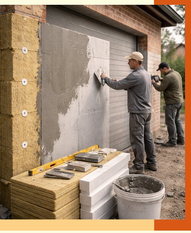 Утепление гаража снаружи в прохладном от 4550 руб. за м2 — наружное утепление под ключ | ТепломастерПрх