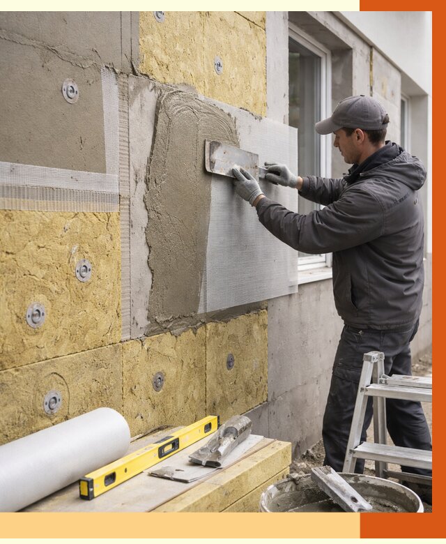 Утепление фасада под штукатурку в прохладном от 4550 руб/м2 — монтаж пенопластом и минватой | ТепломастерПрх