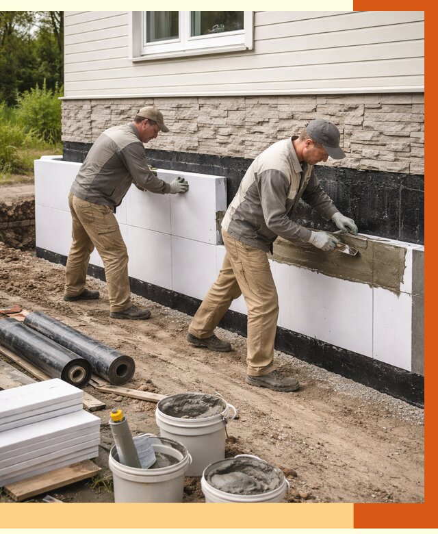 Утепление фундамента снаружи в прохладном от 4550 руб. за м² | ТепломастерПрх