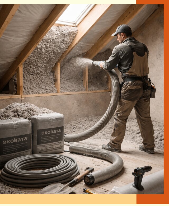 Утепление мансарды эковатой в прохладном от 2383 руб/м2 — монтаж, задувка, цена | ТепломастерПрх