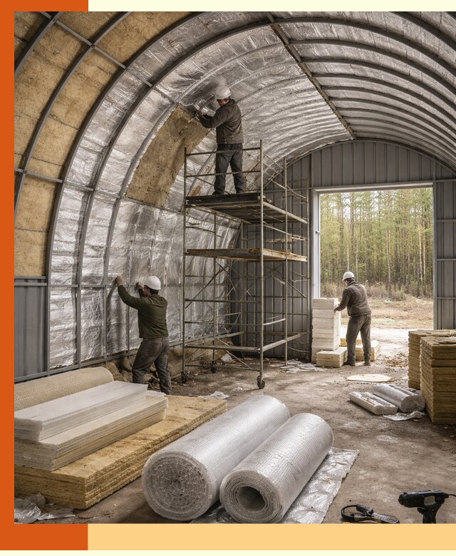 Утепление арочного ангара под ключ в прохладном