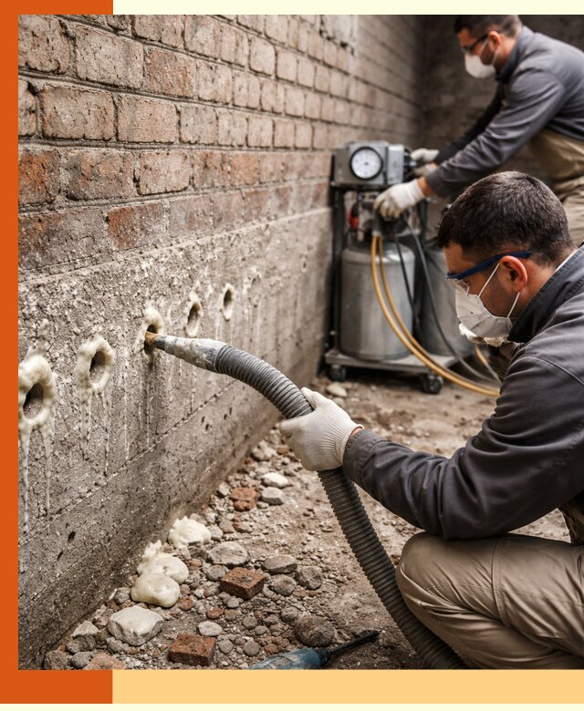 Заполнение колодцевой кладки ППУ в прохладном быстро и герметично