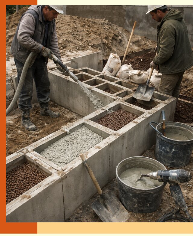 Заполнение полостей фундамента в прохладном герметичным утеплением и повышением прочности