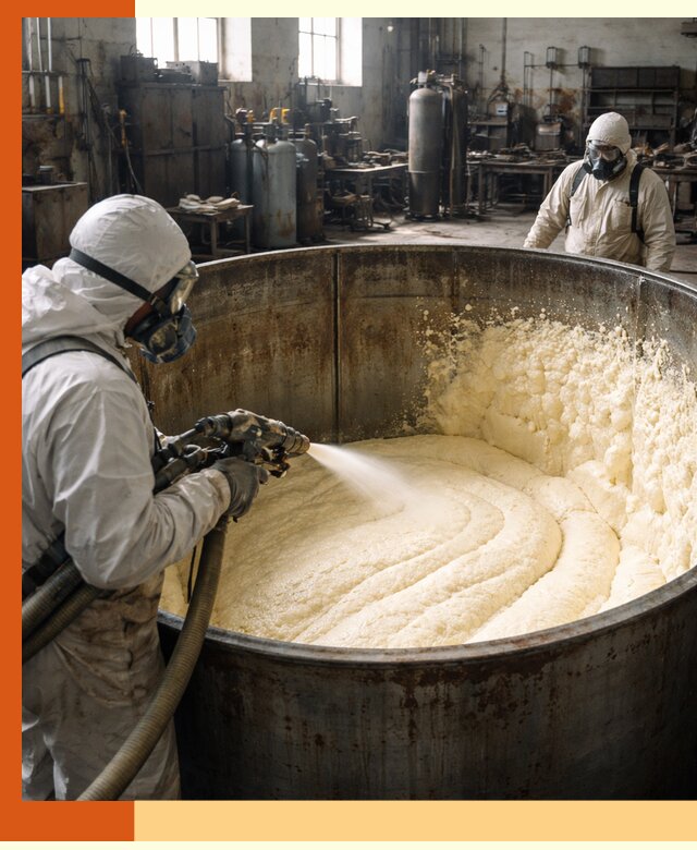 Заливка ппу в емкости с полной изоляцией и герметизацией в прохладном