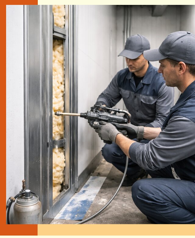 Заполнение пустот холодильных панелей в прохладном специализированной пеной