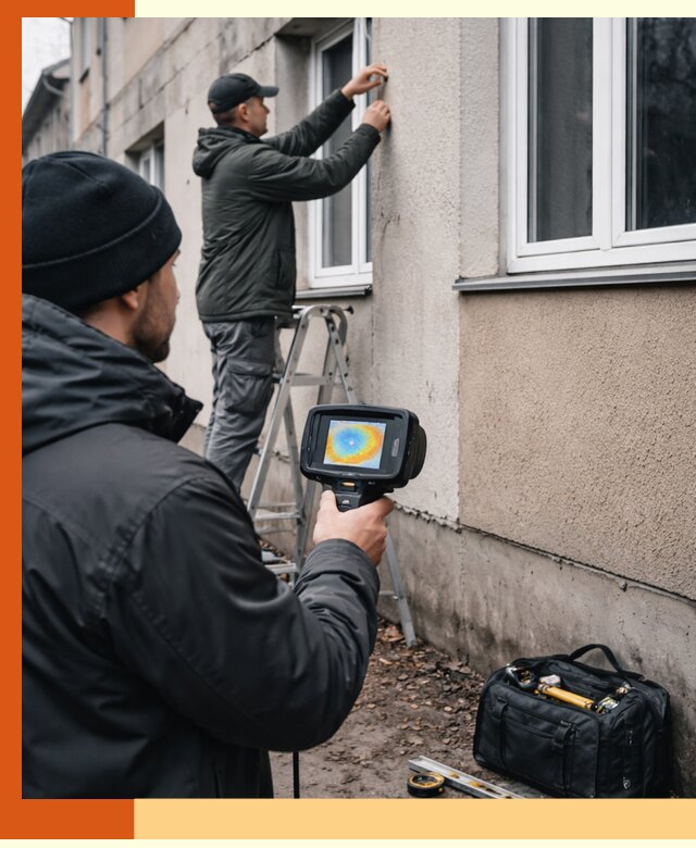 Тепловизионное обследование фасада в прохладном для выявления дефектов
