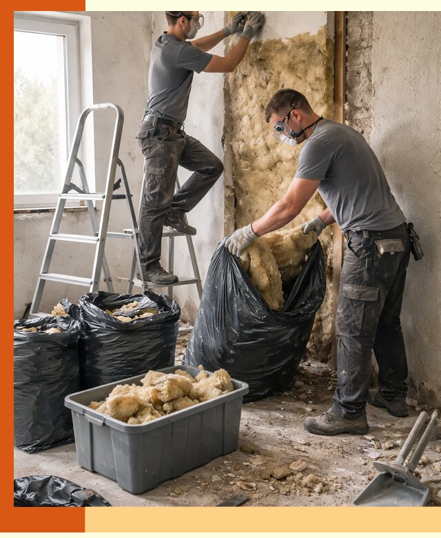 Демонтаж старого утеплителя и вывоз отходов в прохладном