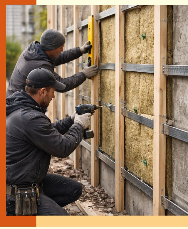 Монтаж обрешетки под утепление зданий и квартир в прохладном